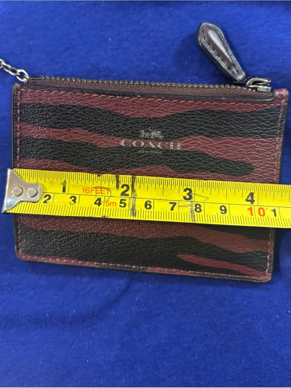 Coach Black & Burgundy Zebra Stripe Card Case Keyring
